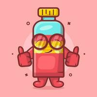 gracioso jugo botella personaje mascota con pulgar arriba mano gesto aislado dibujos animados en plano estilo diseño vector