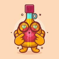 kawaii arce jarabe botella personaje mascota con amor firmar mano gesto aislado dibujos animados en plano estilo diseño vector