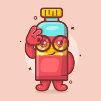 funny juice bottle character mascot with ok sign hand gesture isolated cartoon in flat style design vector