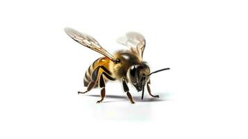 Photo of a honey bee on white background. Generative AI