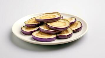 Photo of Eggplant sliced pieces isolated on white background
