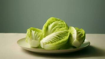 Photo of Cabbage slices on plate isolated on white background