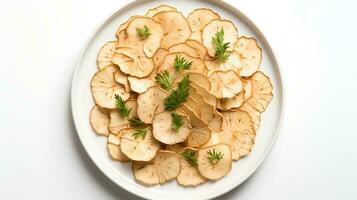 Photo of Jerusalem Artichoke slices isolated on white background