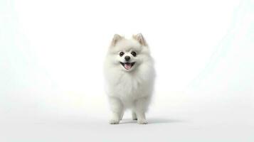 Photo of a pomeranian dog on white background. Generative AI