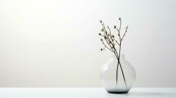 foto de uno vástago planta en minimalista transparente florero como planta de casa para hogar decoración en calentar color antecedentes. generativo ai