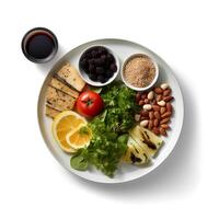 Food photography of raw food on plate isolated on white background. photo