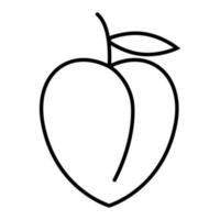 Peach fruit or nectarine with leaf vector line art icon for apps and websites