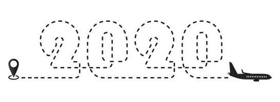 Airplane travel line icon or dotted line vector for plane path with forming 2020.