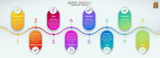 infografía vector negocio márketing modelo vistoso diseño circulo íconos 8 opciones aislado en mínimo estilo. usted lata usado para márketing proceso, flujo de trabajo presentaciones disposición, fluir cuadro, impresión anuncio