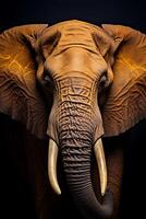 Photo of Elephant on black background. Generative AI