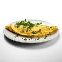 Food photography of Omelette on plate isolated on white background. photo