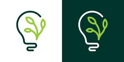 light bulb and plant logo design element created in line and minimalist style vector