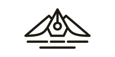 mountain and pen element logo design made in line style, icon vector inspiration