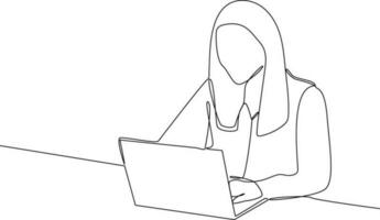 Continuous one line drawing of Freelancer working from home or beach at relaxed pace, convenient workplace concept. Doodle vector illustration.