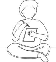 Continuous one line drawing of Freelancer working from home or beach at relaxed pace, convenient workplace concept. Doodle vector illustration.