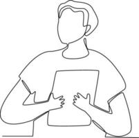 Continuous one line drawing of Freelancer working from home or beach at relaxed pace, convenient workplace concept. Doodle vector illustration.