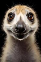 Photo of Meerkat on black background. Generative AI