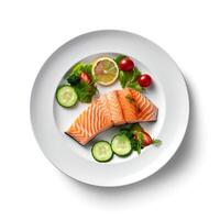 Food photography of raw food on plate isolated on white background. photo
