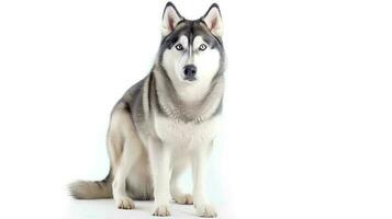 Photo of a siberian husky on white background. Generative AI