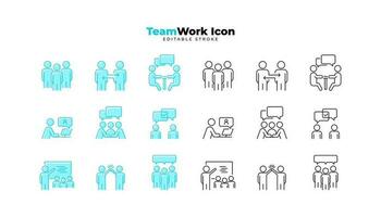 Set of team work Icons. Simple line art and editable stroke icons pack. vector