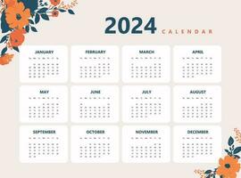 Happy New Year 2024 Calendar Design  Modern Template, Wall and Desk Calendar Design vector