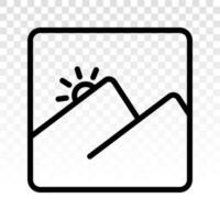 Two mountain peaks with sunrise - vector line art icon for apps and websites