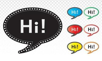 Cartoon greeting balloons or dialogue balloons with the word Hi Speech art line icons for chat applications and websites vector