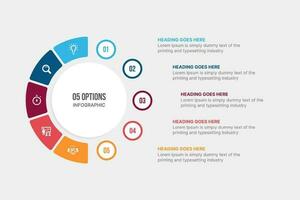 Creative Circle Infographic Template Design with 5 Steps Options vector