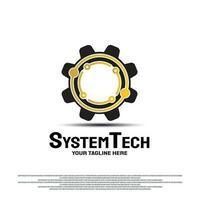 tecnología sistema logo diseño con el concepto de engranajes y circuito. vector tecnología icono