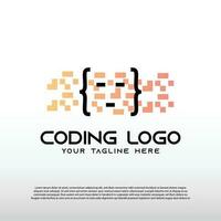 Coding logo with colorful and pixel concept. technology icon -vector vector