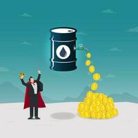 Businessman holding the crown with fuel and coins. Success with fuel business vector illustration