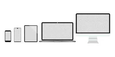 Realistic computers, laptops, tablets, smartphone monitors with a white background vector