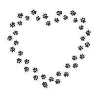 black paw print in love shape vector