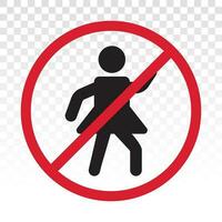 No pedestrian access - prohibition sign icon. vector