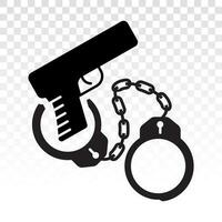 handheld revolver gun or pistol with handcuffs flat icon for apps or website vector