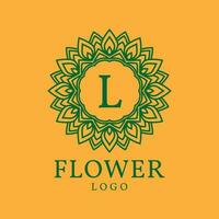 flower frame letter L initial vector logo design