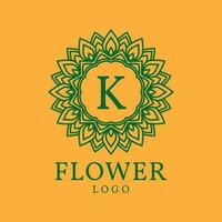 flower frame letter K initial vector logo design