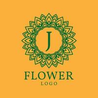 flower frame letter J initial vector logo design