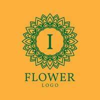 flower frame letter I initial vector logo design
