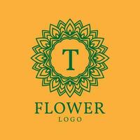 flower frame letter T initial vector logo design