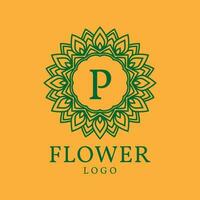 flower frame letter P initial vector logo design