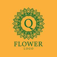 flower frame letter Q initial vector logo design