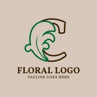 letter C floral outlined vintage leaf color vector logo design