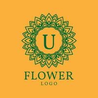 flower frame letter U initial vector logo design