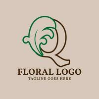 letter Q floral outlined vintage leaf color vector logo design