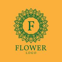 flower frame letter F initial vector logo design