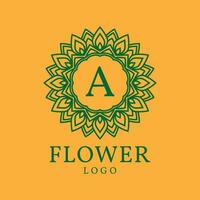 flower frame letter A initial vector logo design