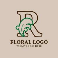 letter R floral outlined vintage leaf color vector logo design