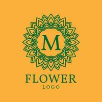 flower frame letter M initial vector logo design