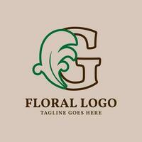 letter G floral outlined vintage leaf color vector logo design